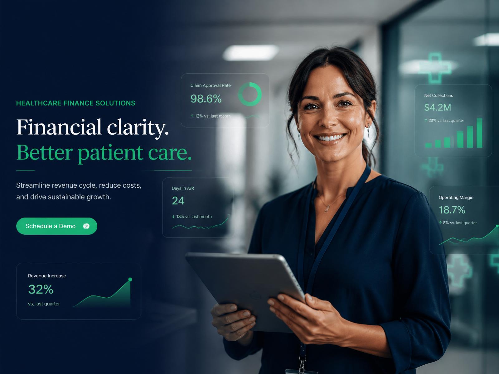 Medical administrator with financial analytics dashboard